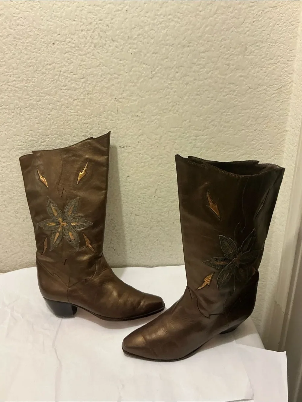 Linda Wally’s Women's Brown Embroidered Western Ankle Boots 37.5